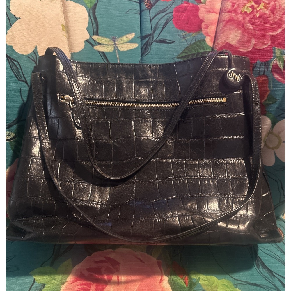 MONSAC Patent Croc Embossed Leather Satchel Handbag Purse Black Vintage
